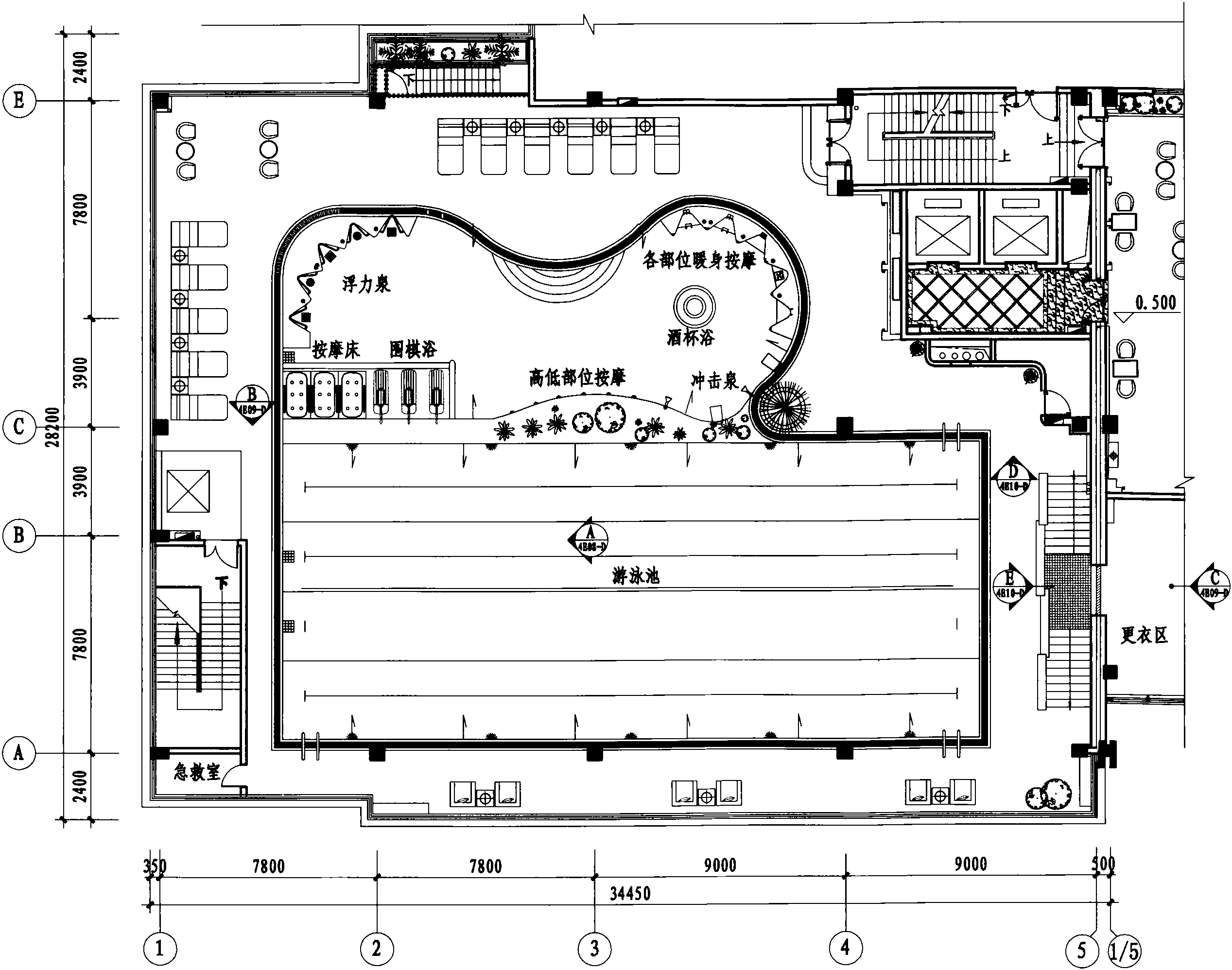 四层游泳馆平面布置图 1:200